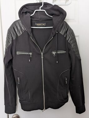 Balmain X H&M Black Hooded Zip up Hoody with Quilted Shoulder Panels